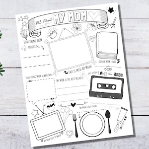 All About My Mom Printable Activity Coloring Sheet for Kids Mother&#39;s Day Printable PDF INSTANT DOWNLOAD