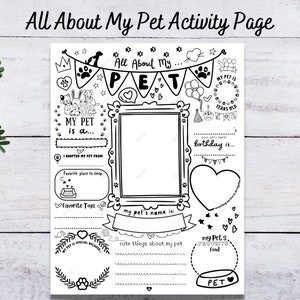 Tout sur mon animal de compagnie imprimable - Pet Birthday - Pet Tribute - Cat Dog Hamster Printable Activity Page - Instant Download PDF