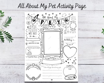 All About My Pet Printable Activity Page (Instant Download PDF)