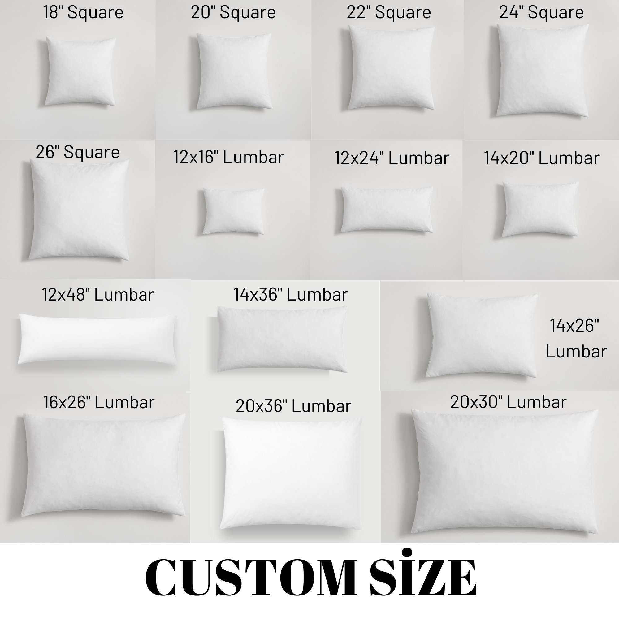 Pillow Insert, 16x16, 12x20, 12x24, 12x36, 16x24, 26x26, 8x47, 12x47, Pillow  Insert, Pillow Filling, Choose Your Size, Pillow Insert ONLY 