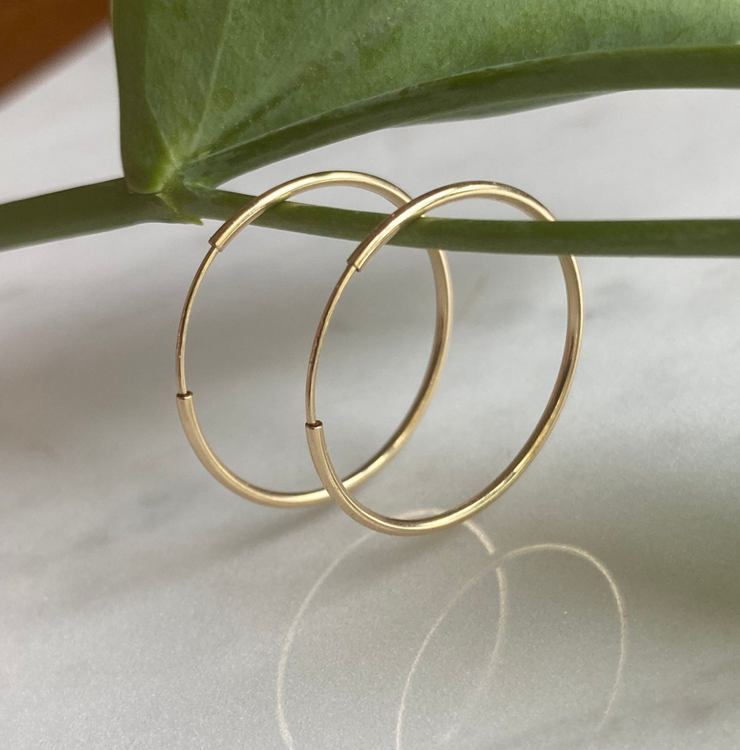 14k Solid Gold Earrings, 21mm Thin Hoop Earrings, 35 Etsy