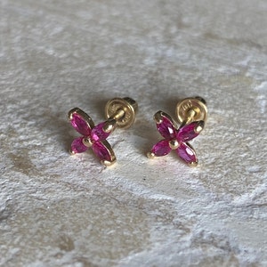 14k Solid Gold Earrings, Tiny Flower Shaped Stud Earrings, #25