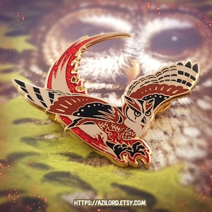 EAGLE OWL PIN "Talons through the fire" (Hard Enamel Pin) - Guardian bird, Gold Pin