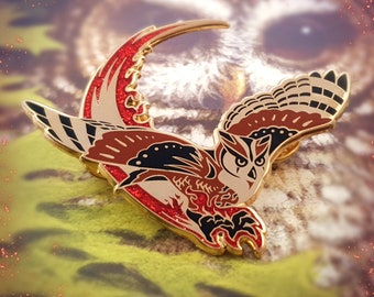 EAGLE OWL PIN &quot;Talons through the fire&quot; (Hard Enamel Pin) - Guardian bird, Gold Pin