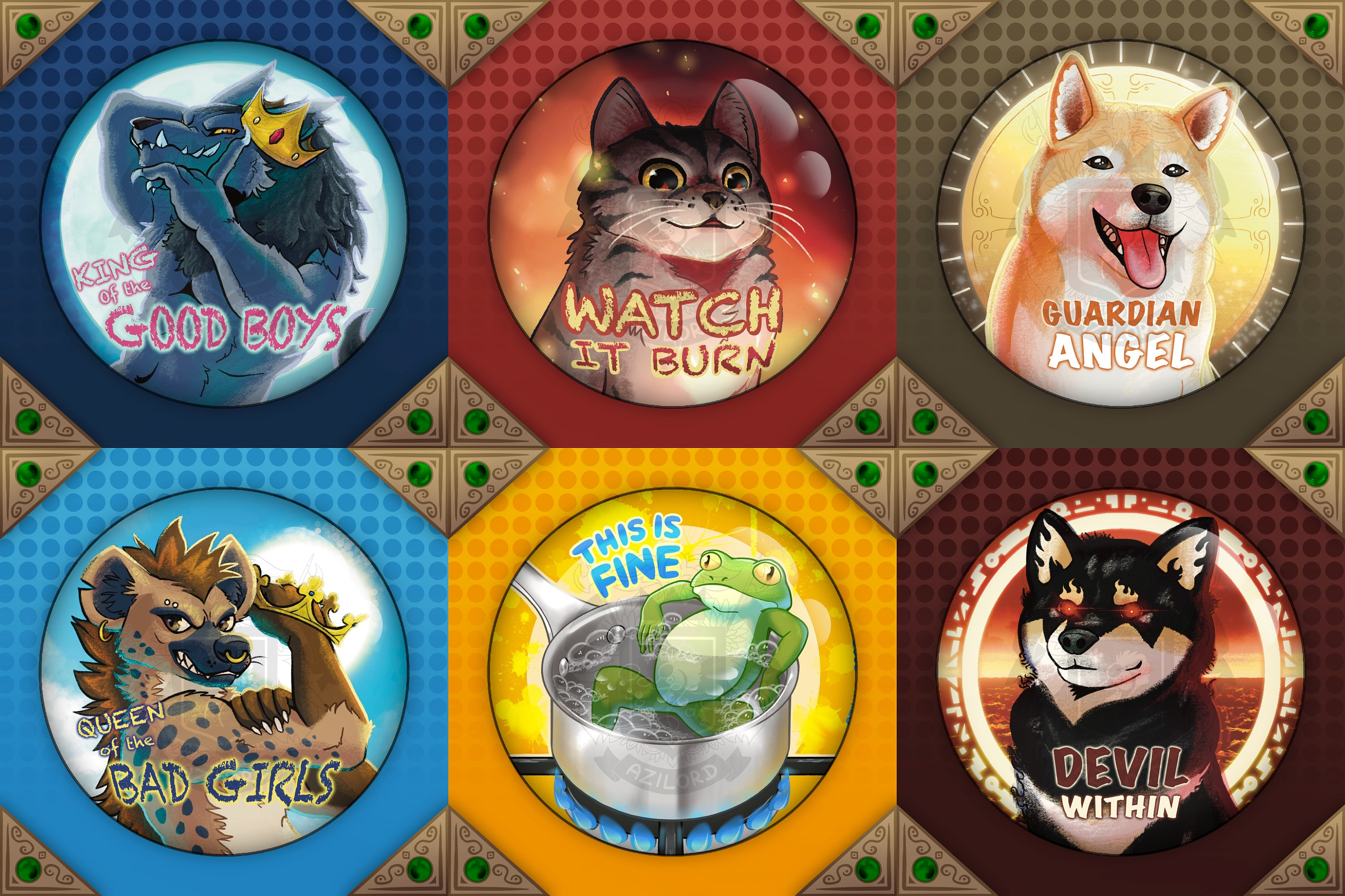 Hyena, Werewolf, Cat, Dog, Frog - MAGNET / BIG BADGE - Fun Animal Pin
