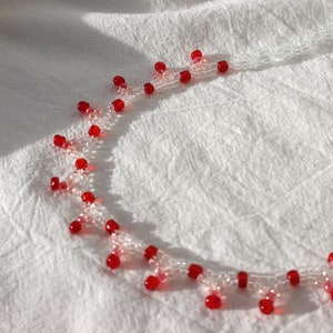 HEART RIPPLE | beaded jewelry | beaded choker | ruby choker | dainty choker | handmade jewelry | unique gift | Dating outfits | elegant