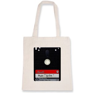 Printed natural totebag organic cotton 3 inches floppy disc computer retro geek nerd