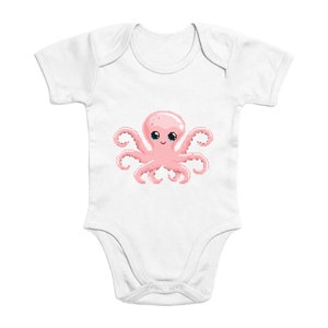 Weißer Baby-Body aus Bio-Baumwolle mit Aufdruck Octopus Octopus Pink Retro Pixel Geek