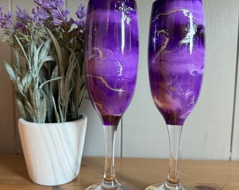 Pair of purple and silver Prosecco glasses