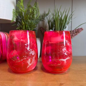 Neon Pink Glitter Wine Glasses: Hand Decorated Stemmed/Stemless