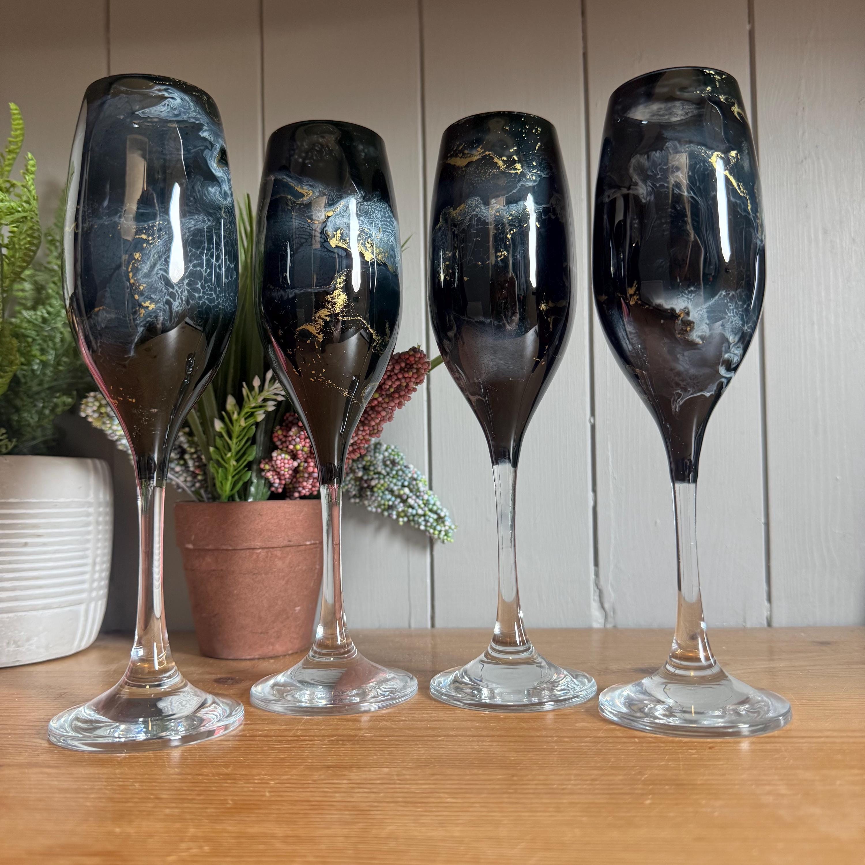 Hand Decorated Wine Glasses: Black, Grey & Gold Stemware - Etsy