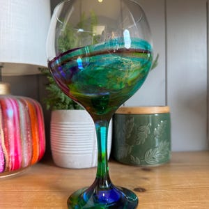 Hand Decorated Rainbow Gin Glass: Multicolour with Silver or Gold