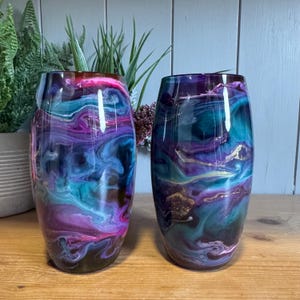 Hand Decorated Wine Glasses: Pink, Teal, White & Gold