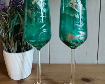 Pair of turquoise and silver Prosecco glasses