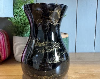 Jarrón de cristal para ramos de flores de 18 cm de altura, decorado a mano: acabado en negro, dorado, cobre o plata.