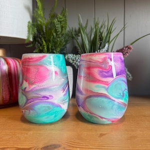 Hand Decorated Watercolor Wine Glasses: Rainbow Pastel Silver Glassware