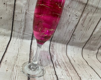Set of 1, 2, 4 or 6 Beautiful pink and gold hand decorated wine or Prosecco glasses