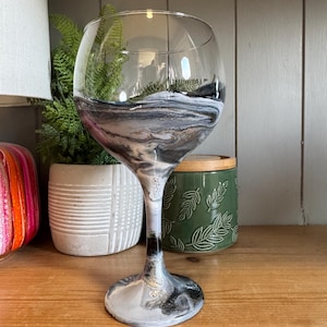 Hand Decorated Gin Glass: Black, Grey, White & Gold/Silver