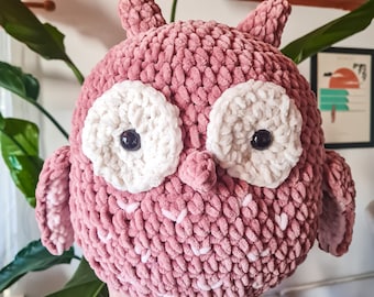 Peluche gufo all'uncinetto (35 cm) - Giocattolo amigurumi fatto a mano per bambini - Peluche morbido in velluto