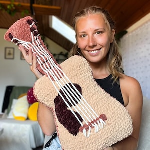 Custom Crocheted Guitar Plush (55cm): Handmade Yarn Acoustic Guitar Pillow