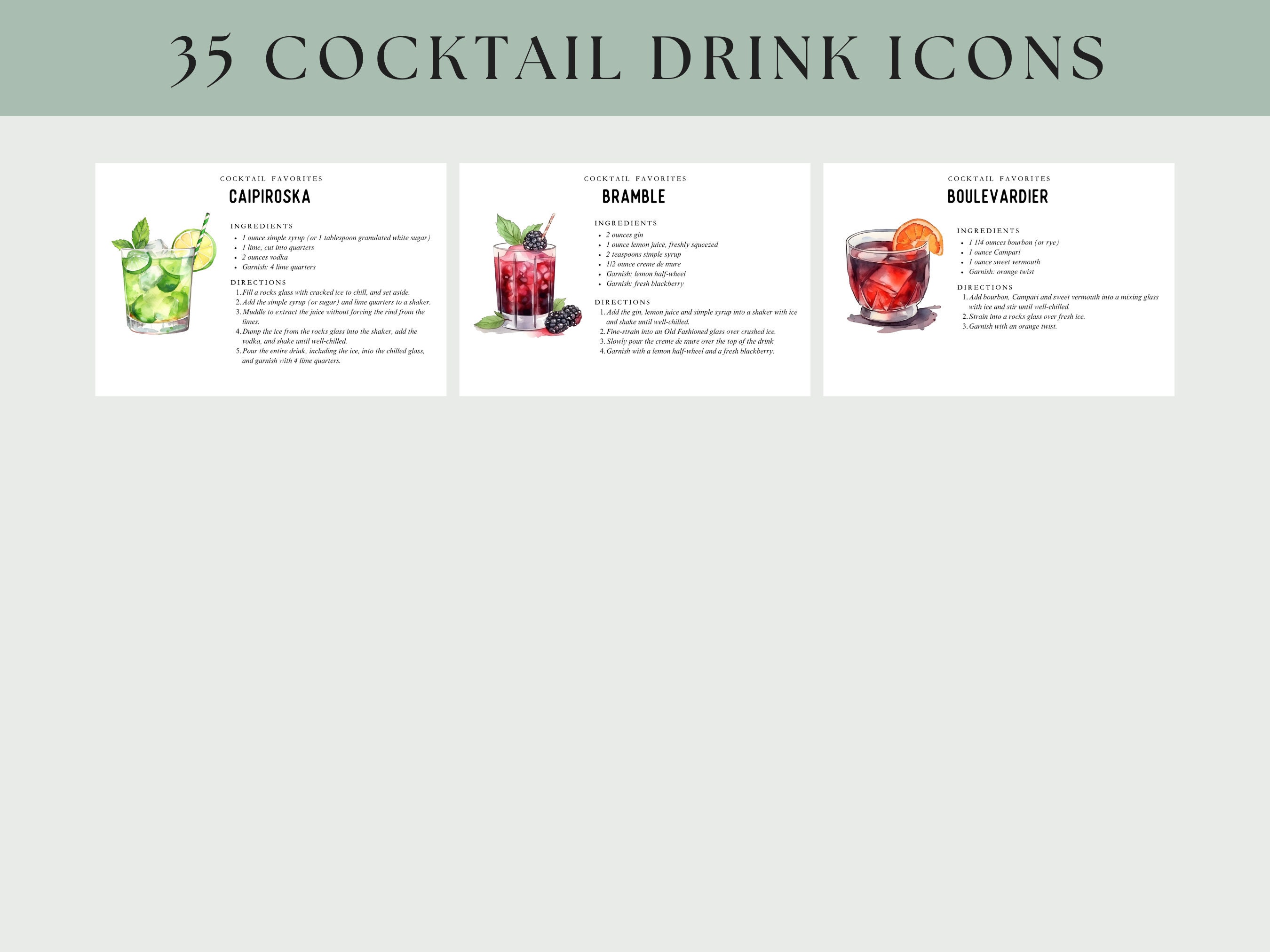 Cocktail Recipe Card Template, Editable Drink Recipe Card, Printable