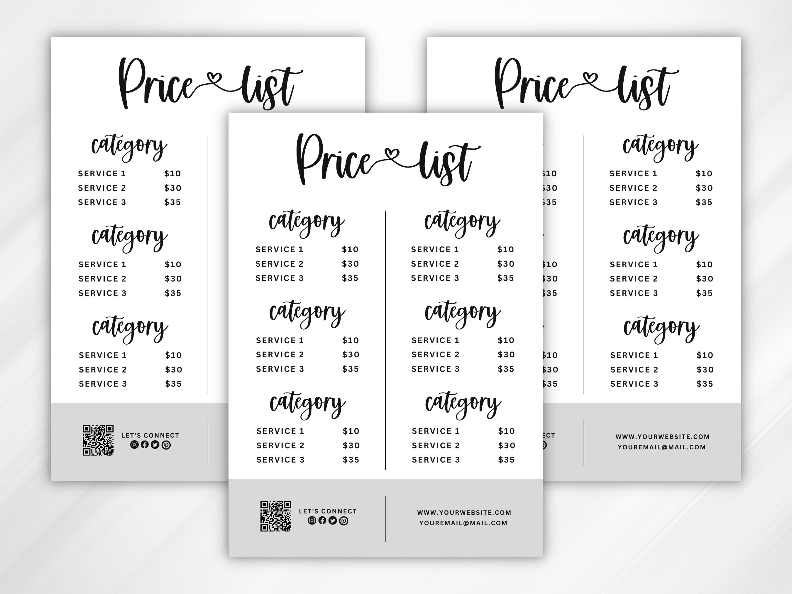 Price List Template Editable Printable Price Sheet Price Etsy Australia