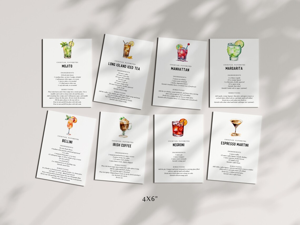 Cocktail Recipe Card Template Editable Drink Recipe Card Printable
