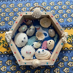 Beach sea shell art child’s room birthday gift decor gift beach lover gift wooden  handmade one of a kind