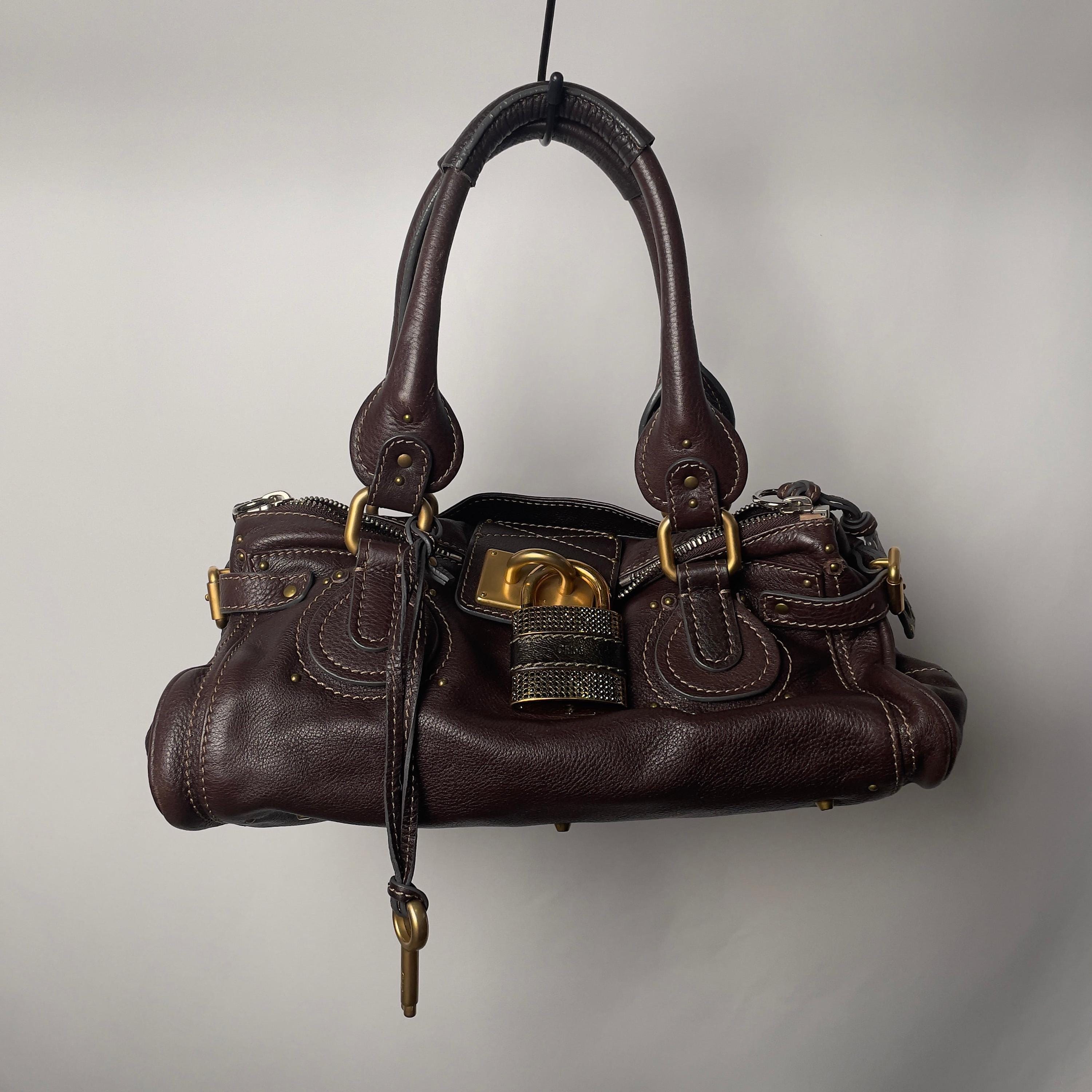 Vintage Chloé Paddington Bags Dark Brown Excellent] Chloe Vintage Paddington Leather Bag Dark Brown
