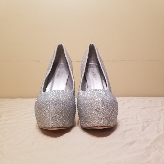 Silver Glitter High Heel Platform Pumps Gem