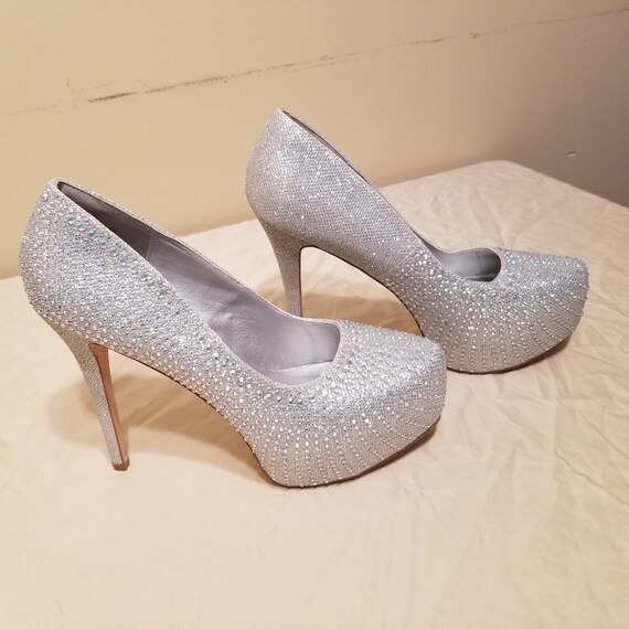 Silver Glitter High Heel Platform Pumps Gem