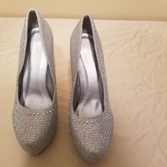 Silver Glitter High Heel Platform Pumps Gem
