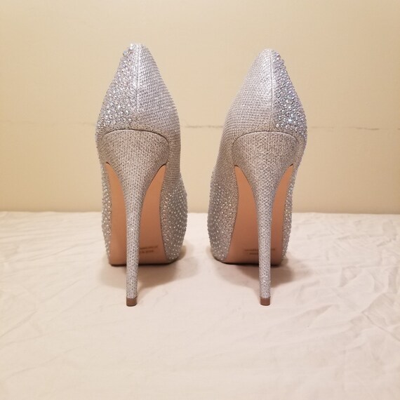 Silver Glitter High Heel Platform Pumps Gem