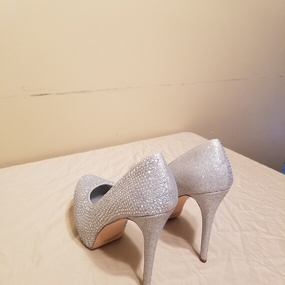 Silver Glitter High Heel Platform Pumps Gem