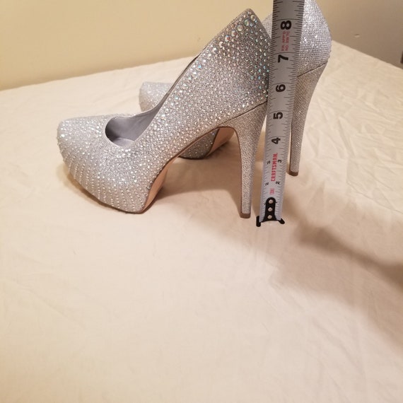 Silver Glitter High Heel Platform Pumps Gem