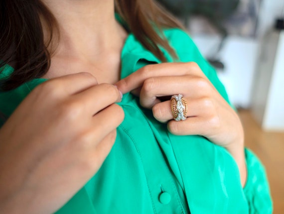 La Polochon" Antique ring in rose gold, platinum … - image 2