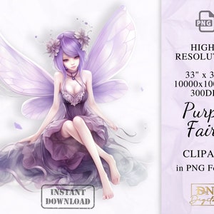 Purple Fairy Clipart • Beautiful Mystical Fairy Clipart • PNG Format • Digital Sticker • Print and cut • Hight Resolution Instant Download