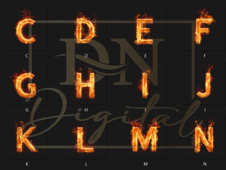 60 Fire Alphabet Overlays/clipart Collection • Realistic Fire Letters ...