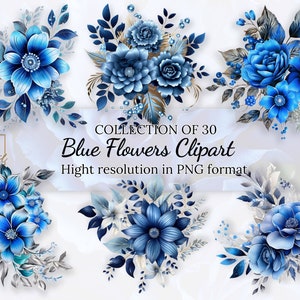 30 Blue Flowers Clipart Mega Collection Com Licença Comercial Gratuita • Blue Bouquets Ilustrações • Alta Resolução