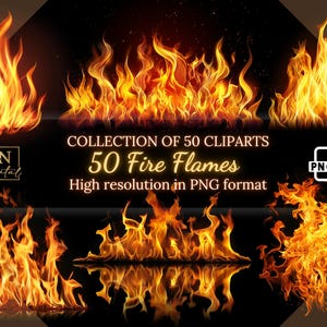 50 superpositions de flammes/Collection d'images • Flammes de feu vibrantes pour des designs intenses et fougueux • Images clipart PNG • Superpositions numériques