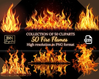 50 Fire Flames Overlays/Clipart Collection • Vibrant Fire Flames for Intense and Fiery Designs • PNG Clip Art • Digital Overlays