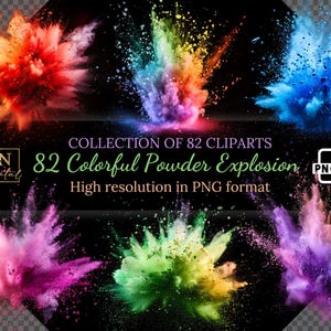 82 sovrapposizioni di esplosioni di polvere colorata/raccolta di clipart con licenza commerciale gratuita • Pacchetto di illustrazioni di esplosione di polvere • Alta risoluzione