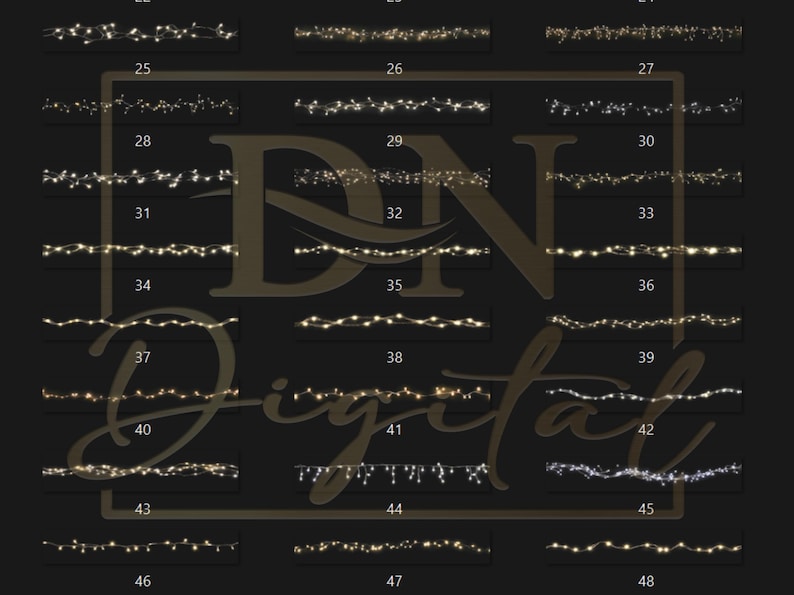 Seamless String Lights Overlays, Digital Christmas Sparkling Fairy