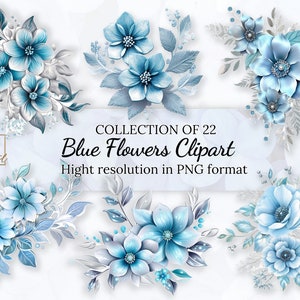 22 Clipart de flores azuis claras Mega Collection com licença comercial gratuita • Ilustrações de buquês azuis • Alta resolução