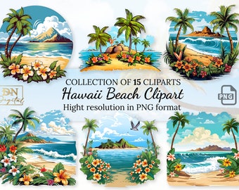 15 Hawaii Beach Clipart Collection With Free Commercial License  • Tropical Beach Ilustrations • Hight Resolution • PNG Format