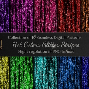 Colección de patrones digitales sin costuras con rayas brillantes y colores intensos • Papel digital sin costuras con rayas brillantes y glamurosas