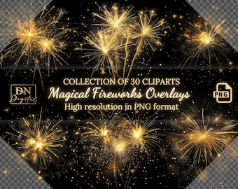 30 Magical Fireworks Overlays/Clipart Collection • Translucent PNG Clip Art for Fantasy Photos • Digital Overlays for any photo editor