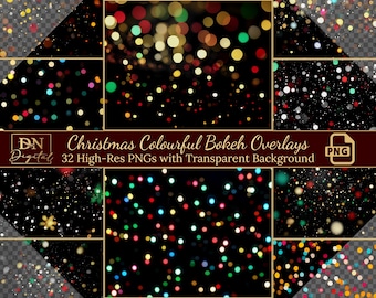 Christmas Colorful Bokeh Overlays with Transparent Background • Winter Holiday Out of Focus Lights Clipart for Holiday Photo & Designs