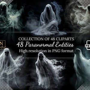 48 Paranormal Entities Overlays Clipart Collection • Spooky Graphics for Halloween Projects • Realistic Ghost Digital Overlays