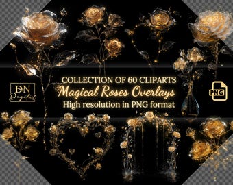 60 Magical Roses Overlays Collection • High Resolution PNG Cliparts • Transparent Background Floral Designs for Creative Projects